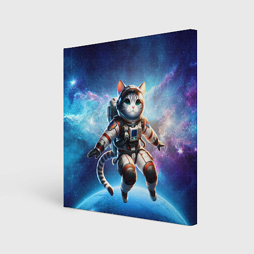 Картина квадратная Кот космонавт в космосе / 3D-принт – фото 1