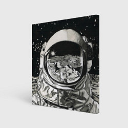 Холст квадратный Космонавт в черно-белом мире, цвет: 3D-принт