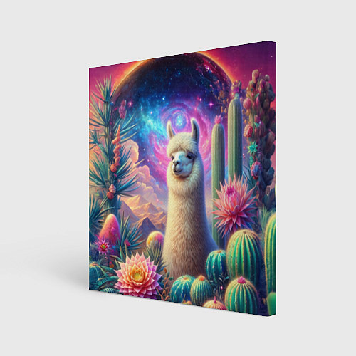 Картина квадратная Альпака в кактусах и портал / 3D-принт – фото 1