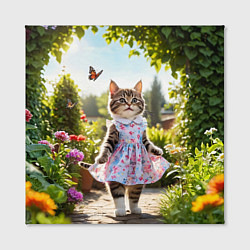 Холст квадратный Кошка в летнем платье в саду, цвет: 3D-принт — фото 2