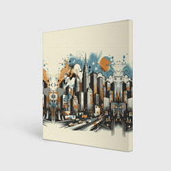Холст квадратный Рисунок города с небоскребами, цвет: 3D-принт