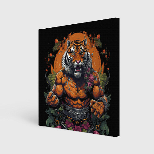 Картина квадратная Муай-Тай тигр в стойке боевые искусства / 3D-принт – фото 1