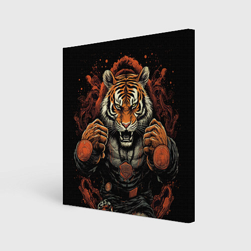Картина квадратная Муай- Тай тигр в стойке боевые искусства / 3D-принт – фото 1