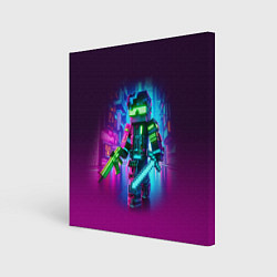 Картина квадратная Cyberpunk and Minecraft - collaboration ai art