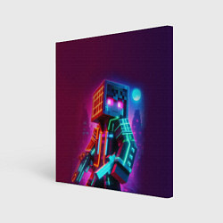 Картина квадратная Cyberpunk and Minecraft - collaboration ai art