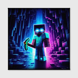 Холст квадратный Minecraft - neon character ai art, цвет: 3D-принт — фото 2