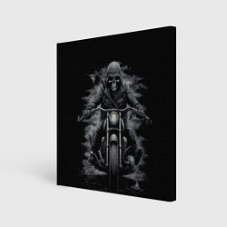 Картина квадратная Скелет на мотоцикле черно-белый стиль