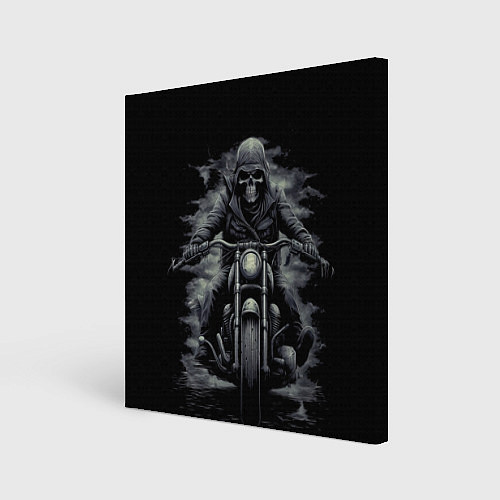 Картина квадратная Скелет на мотоцикле черно-белый стиль / 3D-принт – фото 1