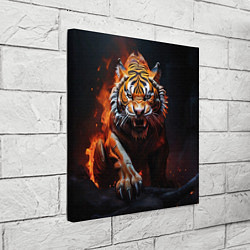 Холст квадратный Злой тигр в огне рычит и нападает, цвет: 3D-принт — фото 2
