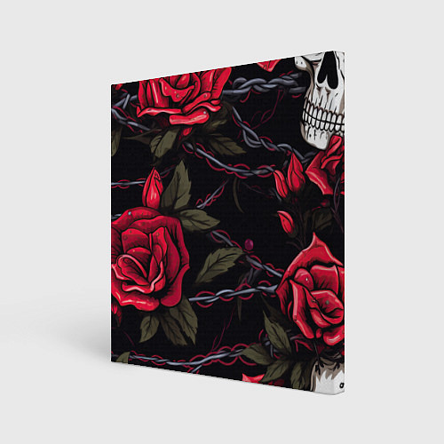 Картина квадратная Череп и красные розы / 3D-принт – фото 1
