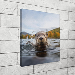 Холст квадратный Выдра смотрит из воды, цвет: 3D-принт — фото 2