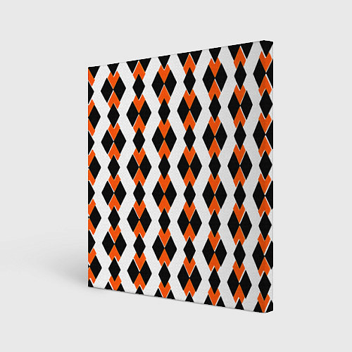 Картина квадратная Чёрные и оранжевые ромбы на белом фоне / 3D-принт – фото 1