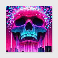 Холст квадратный Pixel skull blast brain - cyber city ai art, цвет: 3D-принт — фото 2