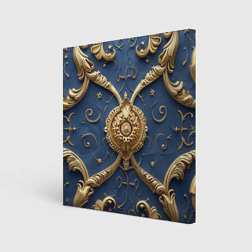 Картина квадратная Золотые узоры на синей ткани / 3D-принт – фото 1
