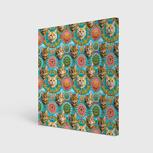 Картина квадратная Коты как элемент орнамента мандалы / 3D-принт – фото 1