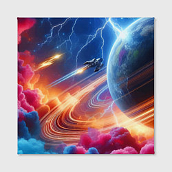 Холст квадратный Полёт к сатурну - нейросеть, цвет: 3D-принт — фото 2