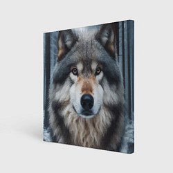 Холст квадратный Волк в лесу - первый снег, цвет: 3D-принт