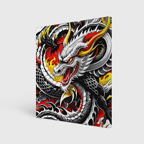 Картина квадратная Огнедышащий дракон в японском стиле / 3D-принт – фото 1