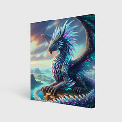 Холст квадратный Крылатый сказочный дракон - нейросеть, цвет: 3D-принт