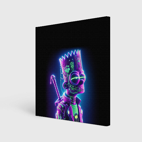 Картина квадратная Bart Simpson cyber ninja - neon glow / 3D-принт – фото 1