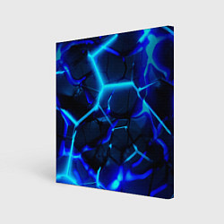 Картина квадратная Яркие голубые неоновые плиты в разломе