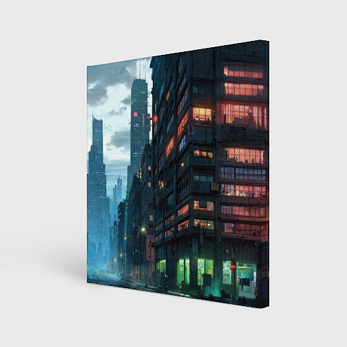 Картина квадратная Вечерня улица в неоновых лучах / 3D-принт – фото 1