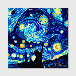 Холст квадратный Кот ловит звезды Вангога, цвет: 3D-принт — фото 2