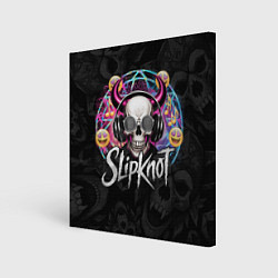 Холст квадратный Slipknot на фоне черепа демона с рогами в очках, цвет: 3D-принт