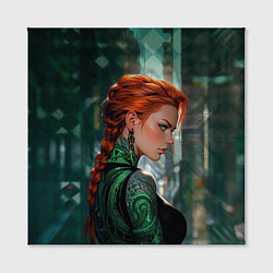 Холст квадратный Рыжая девушка с неоновыми татуировками, цвет: 3D-принт — фото 2
