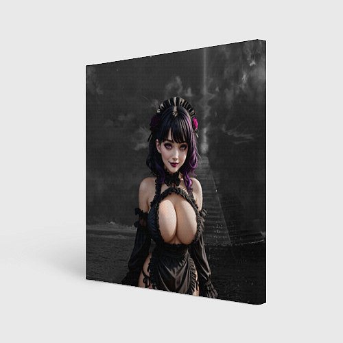 Картина квадратная Готическая девушка в черном белье с большой грудью / 3D-принт – фото 1