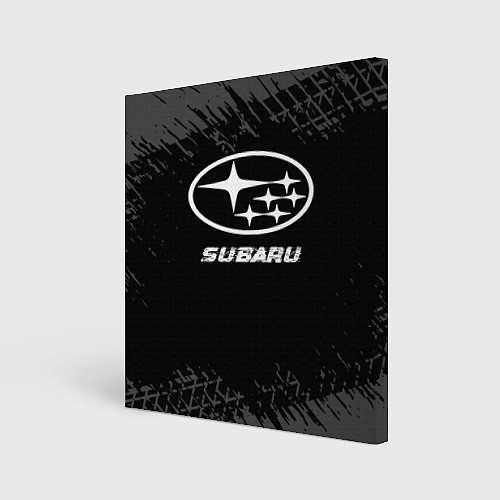 Картина квадратная Subaru speed на темном фоне со следами шин / 3D-принт – фото 1