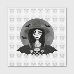 Холст квадратный Ведьма, череп, Хэллоуин, цвет: 3D-принт — фото 2