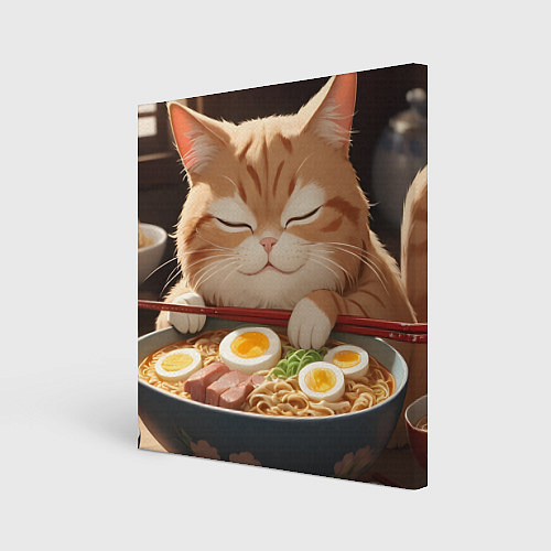 Картина квадратная Кот обожает рамен / 3D-принт – фото 1