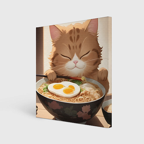 Картина квадратная Котенок обожает рамен / 3D-принт – фото 1