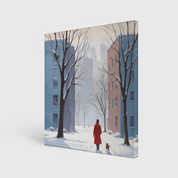 Картина квадратная Прогулка зима
