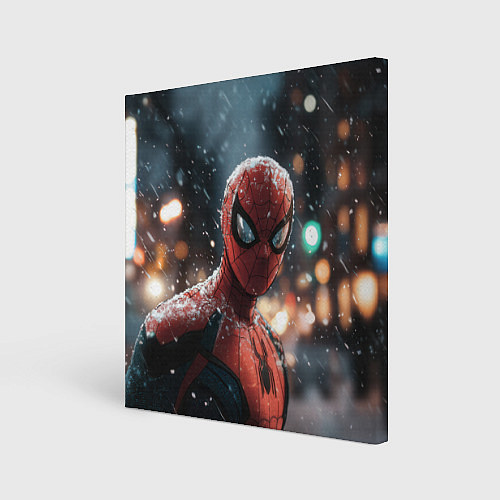 Картина квадратная Spider man на фоне снегопада / 3D-принт – фото 1