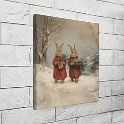 Холст квадратный Зайцы с новогодними подарками, цвет: 3D-принт — фото 2