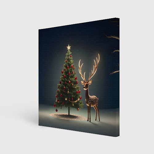 Картина квадратная Новогодний олень и елка / 3D-принт – фото 1