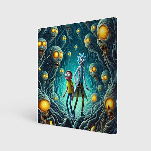 Картина квадратная Морти и Рик в пещере ужасов / 3D-принт – фото 1