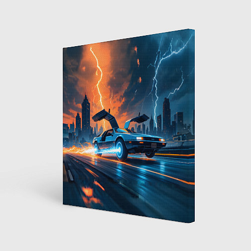 Картина квадратная Автомобиль и ночные молнии / 3D-принт – фото 1