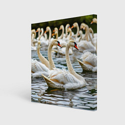 Картина квадратная Белые лебеди на пруду