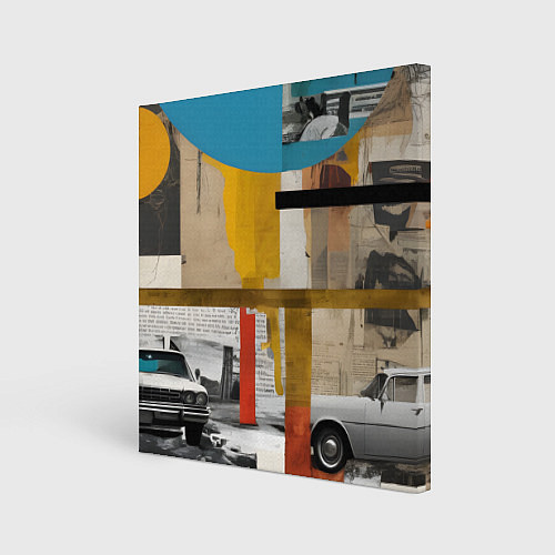 Картина квадратная Ретро коллаж с автомобилем / 3D-принт – фото 1
