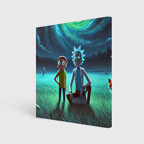 Картина квадратная Рик и Морти на поляне - нейроарт / 3D-принт – фото 1