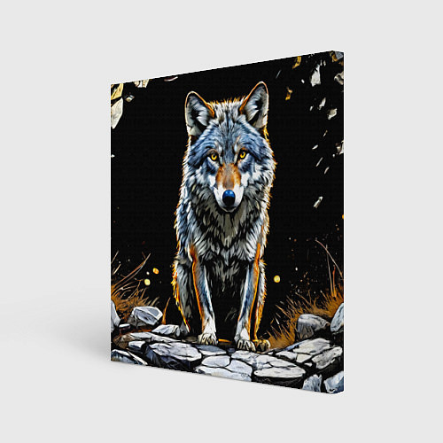 Картина квадратная Волк на черном / 3D-принт – фото 1