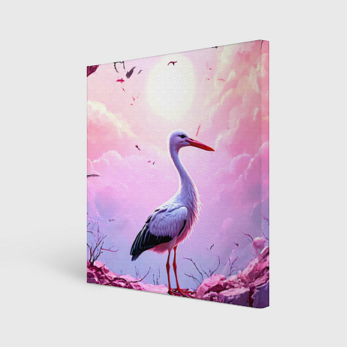 Картина квадратная Аист в розовых облаках / 3D-принт – фото 1
