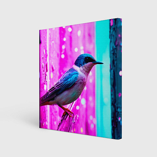 Картина квадратная Ласточка на фиолетовой стене / 3D-принт – фото 1
