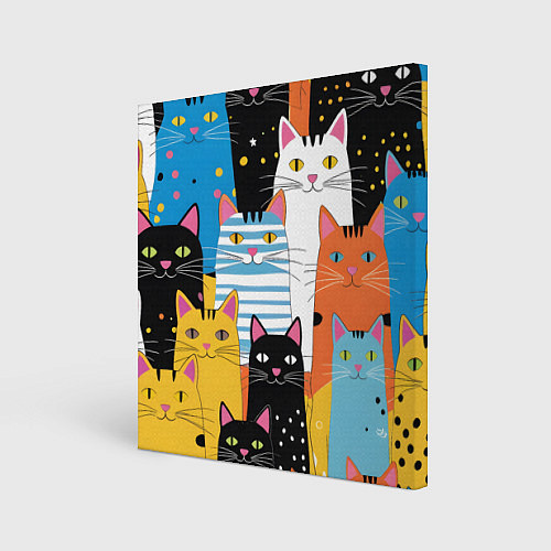 Картина квадратная Разноцветные котики / 3D-принт – фото 1