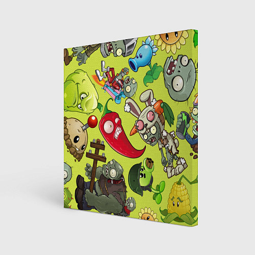 Картина квадратная Растения против зомби с героями / 3D-принт – фото 1
