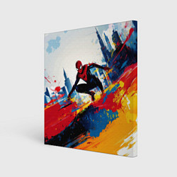 Холст квадратный Человек - паук и пролитая краска, цвет: 3D-принт
