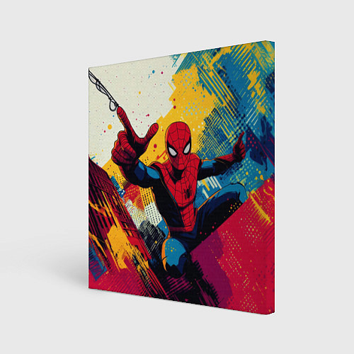 Картина квадратная Человек паук висит на паутине / 3D-принт – фото 1